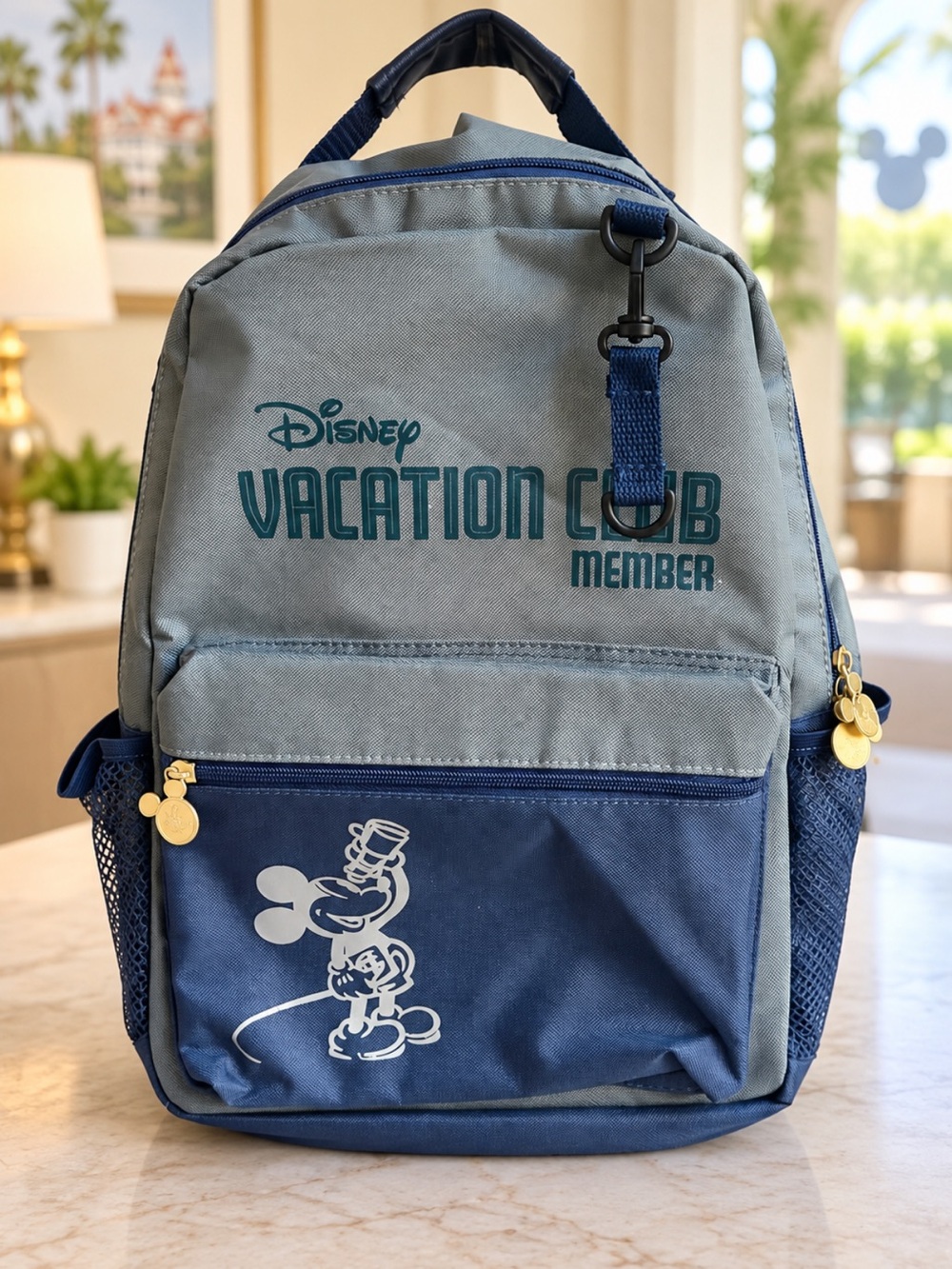 Disney Vacation Club DVC Member Mickey Mouse Backpack Gray Navy Blue Travel Bag